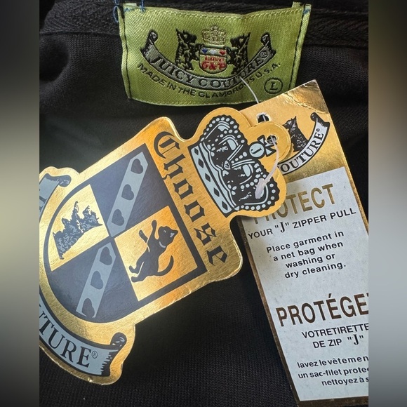 JUICY COUTURE Hoodie Y2K Black Velour RARE Rhinestone Pink Crown Logo Large NWT - Picture 7 of 11